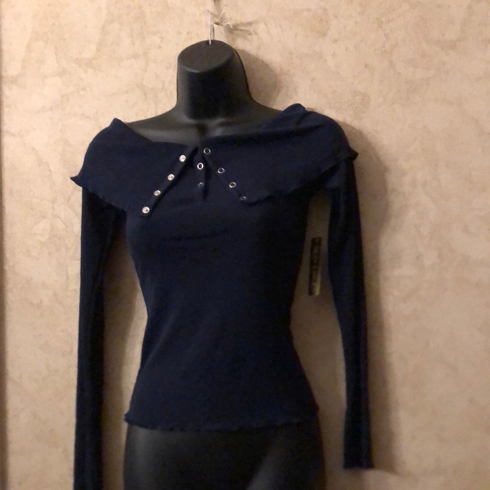 Riley & James Navy Long Sleeve Off-Shoulder Top
